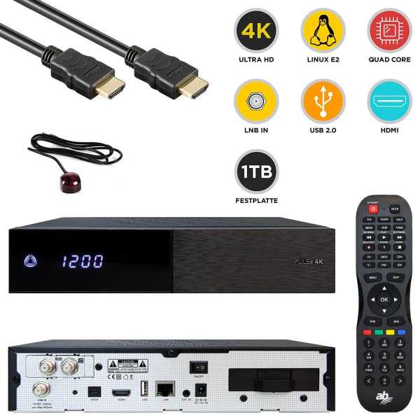 AB-COM AB PULSe 4K UHD 2xDVB-S2X Sat Receiver (Linux E2, PVR, H.265, HDR10, CI, LAN, schwarz) 1TB