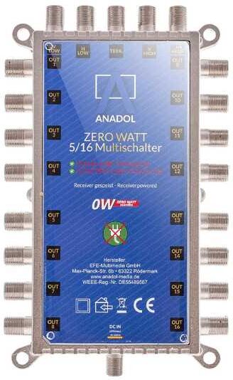 Anadol Zero Watt 5/16 Multischalter für 1 Satellit 16 Teilnehmer - Quattro-und Quad LNB tauglich