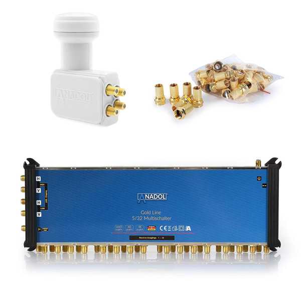 Anadol Gold Line 5/32 Digitaler Multischalter für 32 Teilnehmer mit Netzteil inkl. Quattro LNB