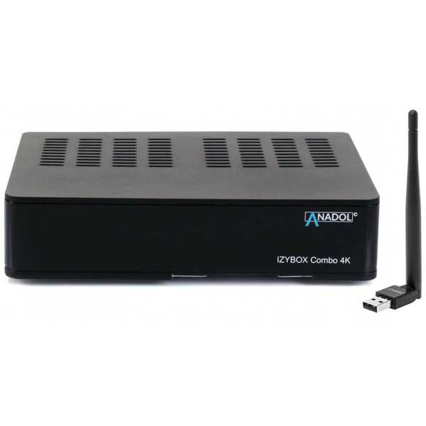 Anadol IZYBOX Combo 4K UHD DVB-S2/C/T2 H.265 HEVC HDMI USB WLAN Stick mit Antenne Receiver Schwarz