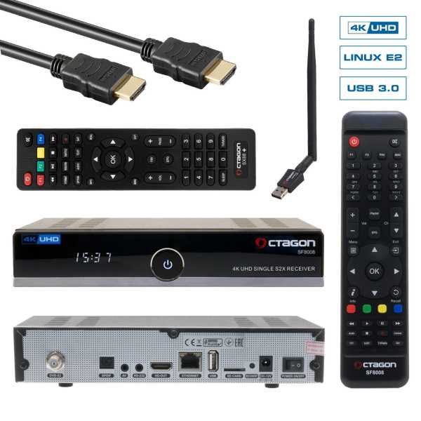 OCTAGON SF8008 4K UHD 2160p H.265 E2 Linux WLAN DVB-S2X Single Sat Receiver mit Zweitfernbedienung