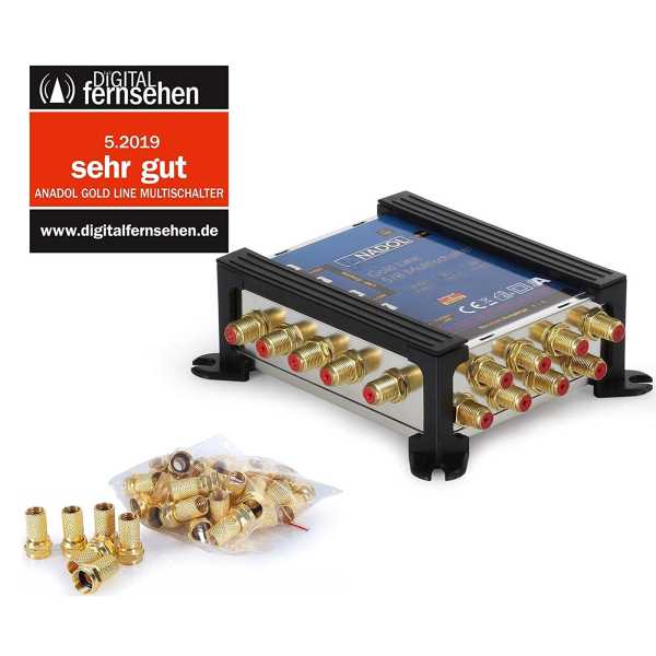 Anadol Gold Line 5/8 digitaler Multischalter für 1 Satellit 8 Ausgänge +13 vergoldete F-Stecker