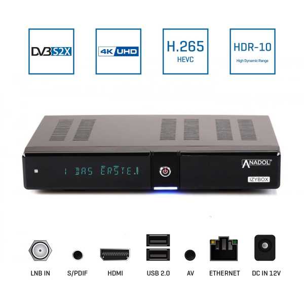 Anadol IZYBOX 4K Ultra HD DVB-S2X Tuner H.265 HEVC HDMI USB LAN Multistream Sat Receiver Schwarz