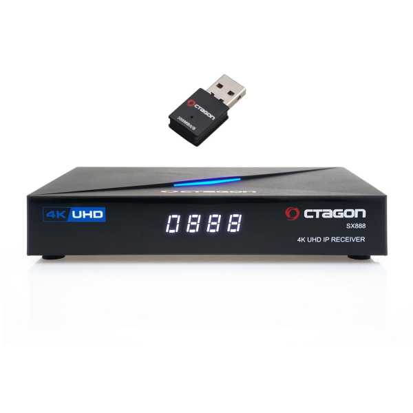 Octagon SX888 4K Ultra HD IP HDMI USB H.265 TV IP Receiver Schwarz mit 300Mbit/s WLAN Stick