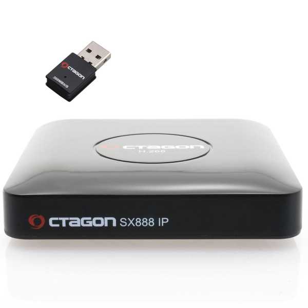 Octagon SX888 IP HEVC Full HD LAN USB H.265 TV IP m3u VOD Multimedia Box mit 300Mbit Wlan Stick