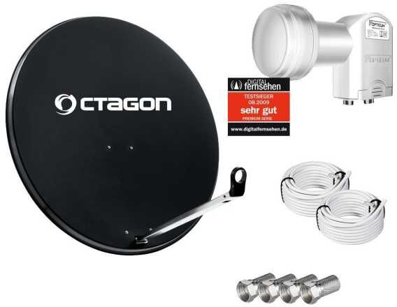 Octagon Sat Antenne 80cm Anthrazit + Opticum Twin LNB + 2x 10m Kabel