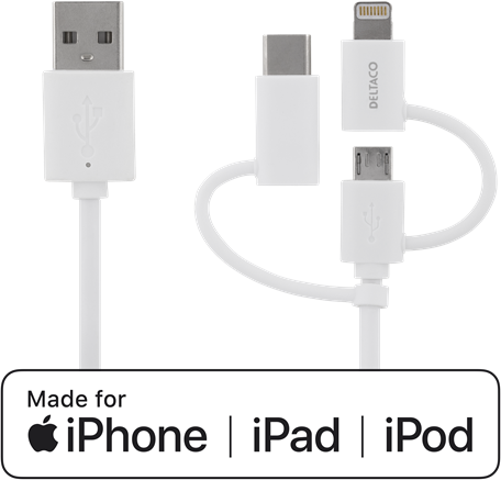 Apple 3 I 1 Multi Usb Kabel - Usbc / Micro-B / Lightning - Hvid - 0.50