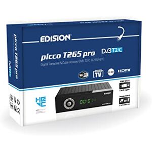 Edision Picco T265 Pro Récepteur Terrestre TNT & Câble DVBT2/C H265 HEVC FTA Haute définition PVR, USB, HDMI, SCART, Capteur IR, Prend en Charge USB WiFi, Télécommande 2en1, Bloc d'alimentation 2en1 - Publicité