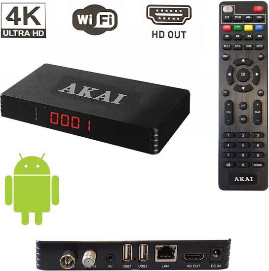 akai akdvbtboxsmar decoder digitale terrestre dvb-t2 android tv box usb lan colore nero - akdvbtboxsmar