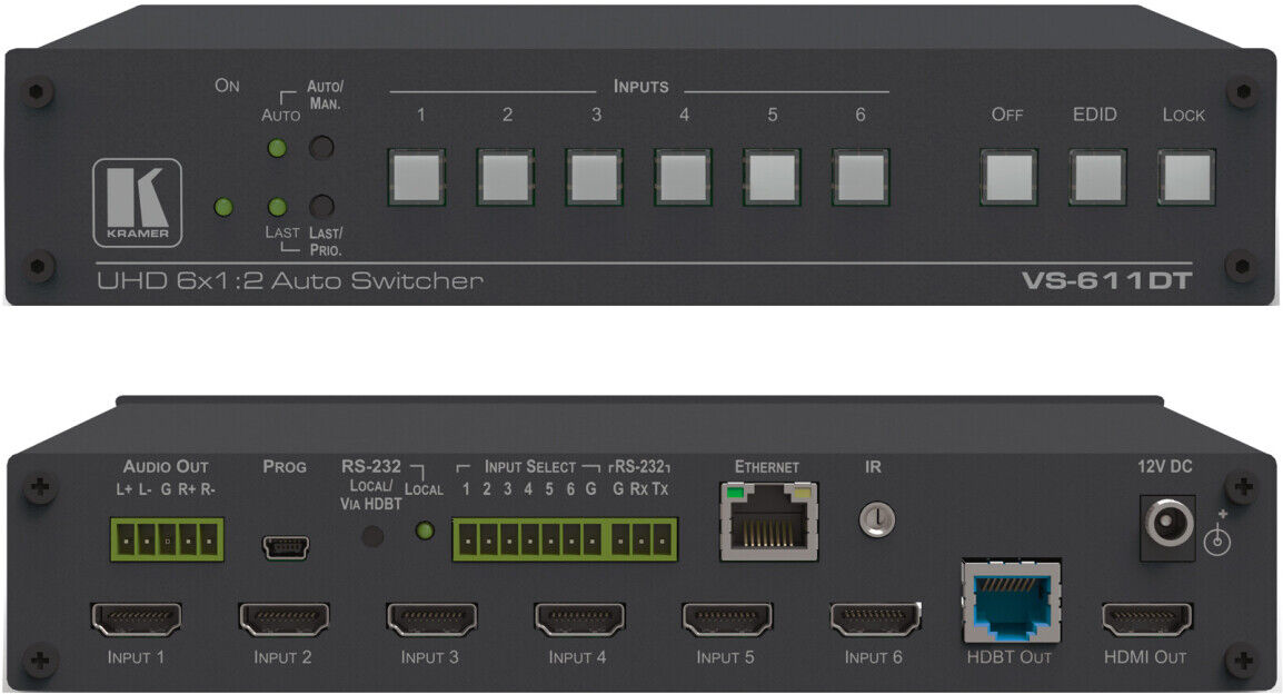 Kramer VS-611DT 6x1:2 4K 60 4:2:0 HDMI Auto-Switcher und PoE-Lieferant über HDBaseT