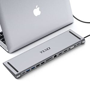 YLSCI 13-in-1 Laptop Docking Station, USB C Hub 4K HDMI x 2, VGA x 1, USB 3.0 x 2, USB 2.0 x 2, SD/TF-Kartenleser, Gigabit-Ethernet RJ45, Audio, USB-C, PD 2.0 für MacBook Air/MacBook Pro/Surface Pro