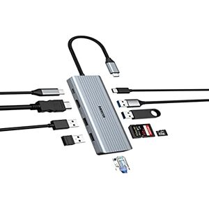 OBERSTER 10 in 1 USB C Hub mit 4K HDMI for MacBook Pro/Air, USB C Adapter Docking Station mit LAN RJ45, USB-C 3.0, 100W PD, 2 USB 3.0, 2 USB 2.0, SD/TF für MacBook Pro/Air/Windows Surface Pro 7