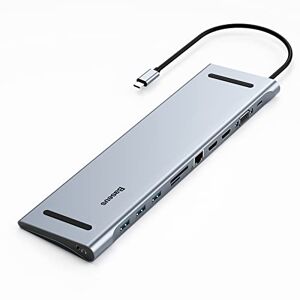 Baseus USB C Hub, 11-in-1, Dockingstation USB C Adapter mit 2 HDMI 4K, 3 USB 3.0, Ethernet, Typ C PD, VGA, SD/TF-Kartenleser, 3,5 mm Audio für MacBook Pro/Air, XPS, Tablets