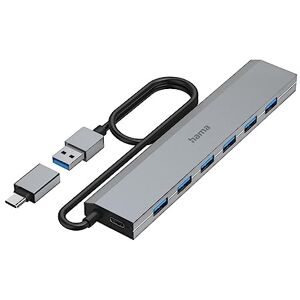 Hama USB-Hub 7 Ports (USB-A und USB-C-Anschluss, mit Netzteil, 7x USB-A für Maus, Tastatur, externe Festplatte, USB-Stick etc., Aluminium-Gehäuse, USB-Adapter für Büro, Home Office)