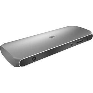 Corsair TBT100 Thunderbolt™ 3 Dock (Zwei USB-C 3.1, Zwei USB-A 3.1-Anschlüsse, Zwei HDMI-Ports, 3,5-mm-Audio-Kombianschluss, Gigabit-Ethernet, SD-Kartenleser, Mac-und Windows-Kompatibel) Aluminium