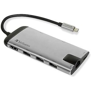 Verbatim USB-C Multiport-Adapter, Hub mit USB-3.0, HDMI-4K, SD/microSD, Gigabit Ethernet & USB-C Schnelladeanschluss, USB-C-Adapter für Laptop & Macbook, Multimedia-Adapterstecker