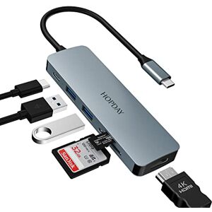 HOPDAY USB C Hub, USB C Adapter MacBook Pro/Air Ipad Pro Adapter, 6 in 1 mit 4K HDMI Ausgang, Surface Pro 8 und andere Typ- C- Geräte(PD 100W USB 3.0 TF Kartenleser) (HD-HB033)