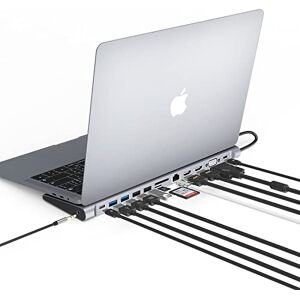 Tymyp USB C Hub,  13 in 1 Hub Laptop Dockingstation Internet/ 2 Port 5Gbps USB 3.0/ USB C 5Gbps/ 2 * 4K HDMI/VGA/ 2 USB 2.0/ 100W PD Kompatibler USB-C Laptop/TF/SD Card/ 3.5mm für Windows, Mac OS