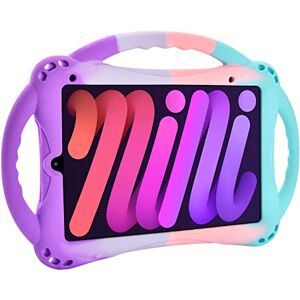 TopEsct Kinder-Schutzhülle für iPad Mini 6. Generation, strapazierfähig, stoßfest, kindersicher, mit DREI Griffen, Ständer für 21,1 cm (8,3 Zoll) iPad Mini 6, Rosa und Türkis