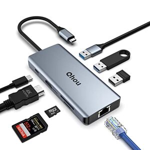 Qhou HOPDAY USB C Hub, 6 in 1 USB C Adapter für MacBook Air/Pro, Dual Display 4K HDMI Docking Station
