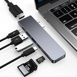 CableGlaxay USB C hub, 7 in 2 Dual Type C Adapter für MacBook, mit 4K@30Hz HDMI, Thunderbolt 3, USB C, 2 USB 3.0, Micro SD/SD, USB C Adapter für MacBook Pro/Air M1/M2 2023-2019, MacBook Pro/Air 2023-2019