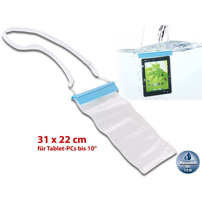 Somikon Wasserdichte Universal-Hülle für iPads & Tablet-PCs bis 25,4 cm / 10