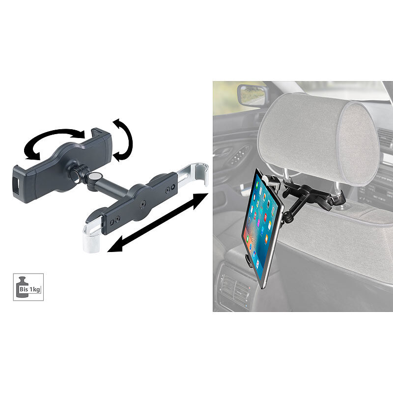 Lescars Universal-360°-Kopfstützen-Halterung für Tablet-PCs & iPads bis 12,9