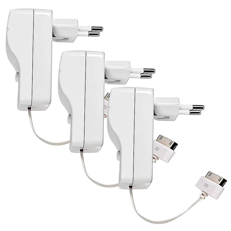 Apple Ladegerät für iPhone & iPod, Dock-Connector, Kabel ausziehbar, 3er-Set