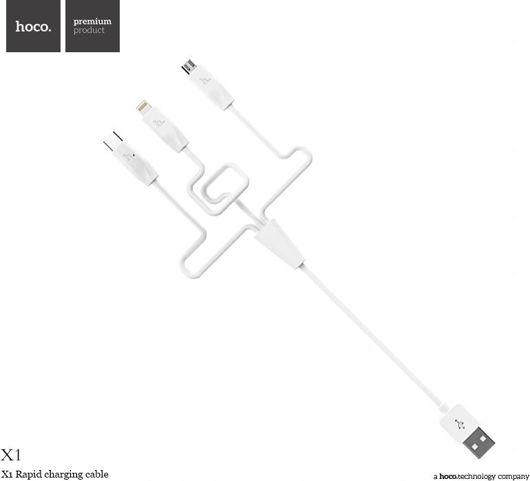 Hoco Kabel 3v1 - Hoco, X1 Rapid White (Lightning+Micro+Type-C)