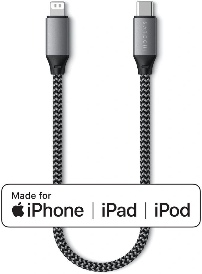 Satechi Certifikovaný kabel USB-C/Lightning - Satechi, Short 25cm Gray