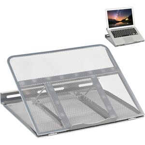 Laptopständer, klappbar, Halter für Notebook & Tablet, bis 14 Zoll, 7 Winkel, Mesh-Design, Stahl, silber - Relaxdays