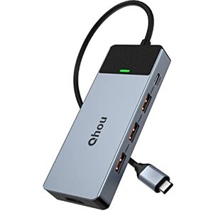 Qhou Hub USB C Double Moniteur, 5 en 1 Adaptateur USB C (4K@30Hz HDMI, 3*Port USB 3.2, 100W PD), Hub USB Type C Pour MacBook Air/Pro/iPad/Surface Compatible Avec Windows 10,8,7,XP/Mac OS/Linux/Vista