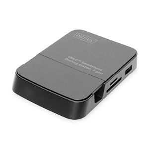 Digitus USB-C Smartphone Docking Station – 7 Ports – 1x HDMI (4K@30Hz) – 3x USB 3.0 / USB 2.0, 1x USB Typ-C – Kartenleser – Schwarz