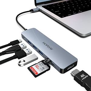 HOPDAY 7 in 1 USB C Hub,  USB C Adapter mit 4K HDMI, 100W Typ C PD, 3 USB 3.0 5 Gbps Ports, SD/TF Kartenleser Multiport USB C HDMI für MacBook Ipad HP Dell XPS Surface