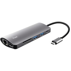 Trust Dalyx 7-in-1 USB-C Multi-Port-Adapter USB-C, 2X USB-A, HDMI, Ethernet, Micro SD, SD Card-Anschlüsse, PC, MacBook, Chromebook, Laptop