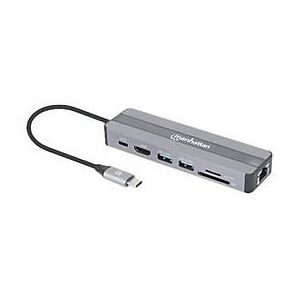 Manhattan USB-C Dock/Hub with Card Reader, Ports (x5): Ethernet, HDMI, USB-A (x2) and USB-C, With Power Delivery (87W) to USB-C Port (Note add USB-C wall charger and USB-C cable needed), All Ports can be used at the same time - Dockingstation - US...