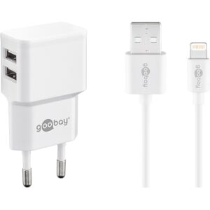 Goobay Apple Lightning Dual Ladeset 2,4 A - Netzteil mit 2x USB-Buchse und Apple Lightning-Kabel 1m (weiß)