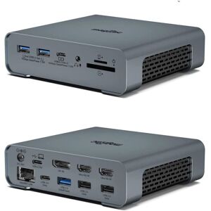 NÖRDIC 1 til 16 USB-C dockingstation tredobbelte skærme 2xHDMI 1xDP 4K60Hz 7xUSB 1xUSB-C PD65W 1xRJ45 1xAudio 1xSD 1xMicro SD Thunderbolt 3/4 USB4