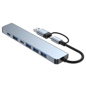 INF 2-i-1 USB-C / USB hub 7 porte USB3.0 til Windows MacOS Grå