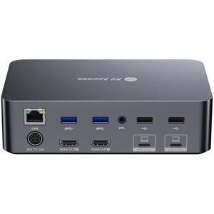 AV Access USB-C KVM Switch Docking Station for 2 Laptops, 4K Dual Monitor Design, 60W Charging for Each PC, 1G Ethernet, EDID Emulation