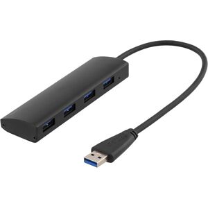 Deltaco USB 3.1 Gen 1 hub, 4xType A hun, aluminium, 0,3m, sort