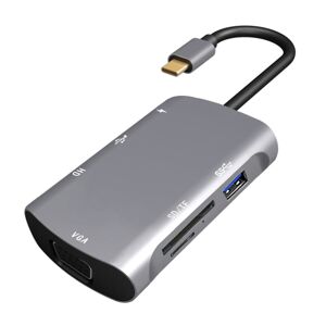 Shoppo Marte V217E 7 In 1 Type C / USB-C to PD + HDMI + VGA + USB3.0 + UB2.0 + SD / TF Multi-function Type-C / USB-C HUB Docking Station