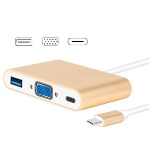 Shoppo Marte USB Type C to VGA 3-in-1 Hub Adapter supports USB Type C tablets and laptops for Macbook Pro / Google ChromeBook(Gold)