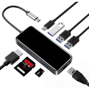 Shoppo Marte Type-C Extension Dock HDMI Hub Mirror Laptop 8 In 1 Converter(Black)