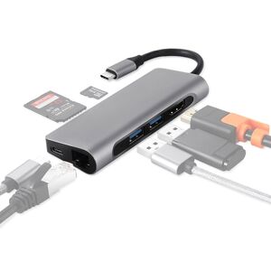 Shoppo Marte TY-02  7 in 1 USB-C / Type-C Multi-port HUB Adapter with HDMI Output, TF Card / SD Card Reader, 2 x USB 3.0 Ports, USB-C / Type-C Power Delivery, RJ45