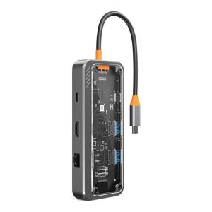 Shoppo Marte SW8V 8 in 1 Type-C to USB + HDMI + RJ45 + SD/TF HUB Docking Station(Grey)