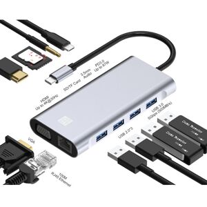 JUNSUNMAY 11 in 1 Type-C to 4K HDMI + VGA +RJ45 Docking Station Adapter PD Quick Charge Hub