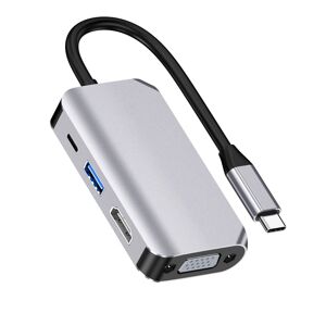 Shoppo Marte HW-6004 4 In 1 Type-C / USB-C to HDMI + PD + USB 3.0 + VGA Docking Station Adapter Converter(Grey)