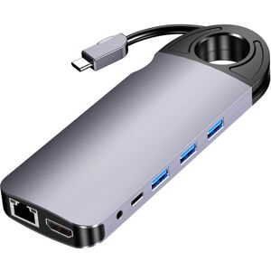 Shoppo Marte HW-TC28 10 In 1 USB 3.0 x3 + HDMI + VGA + SD + TF + PD + Ethernet Port + 3.5mm Port Multi-function Type-C / USB-C HUB Docking Station(Grey)