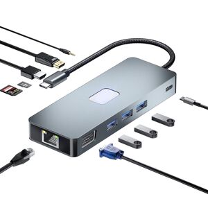 Shoppo Marte BYL-2309 Type-C to HDMI 4K 60Hz + DP HD + VGA + RJ47 + USB3.2 + Audio 3.5mm + PD100W + SD + TF Docking Station HUB